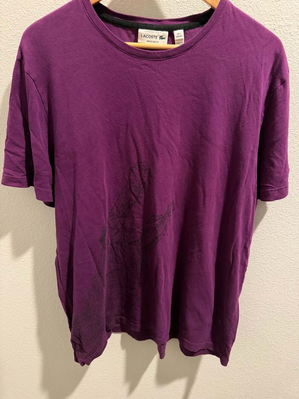 Lacoste Purple Regular Fit Large Crocodile Graphic T-Shirt Size US XXL
